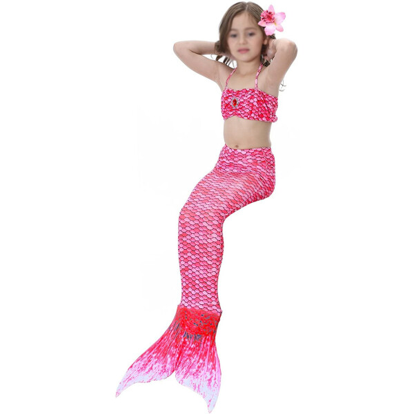 Traje De Baño Niña 3 Piezas Sirena Playa Piscina Cosplay Variante Color Rosa Talle 110