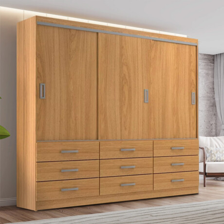 ROPERO 3 PUERTAS CORREDIZAS 9 CAJONES GUARDARROPA ARMARIO PLACARD CLOSET MARRON
