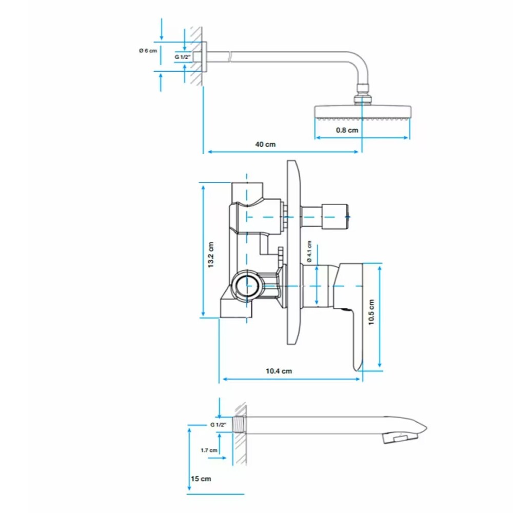 Grifería de Ducha Monocomando embutida con transferencia Alassio Cromo Grifería De Ducha Monocomando Embutida Con Transferencia Alassio Cromo