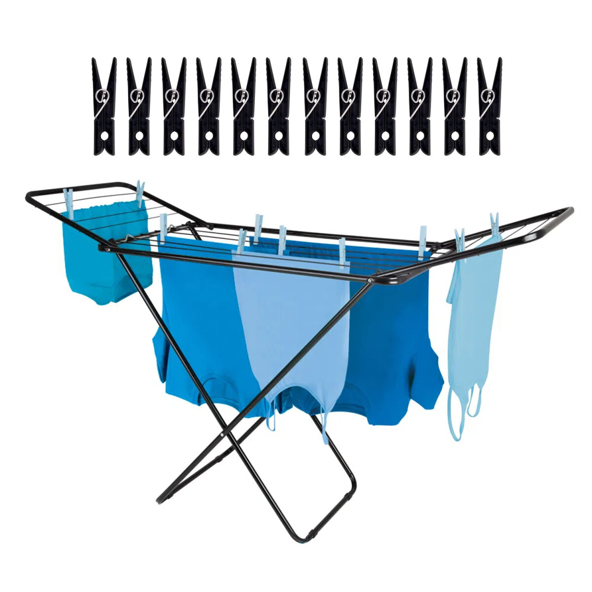 Set Mor Tendedero Extensible Acero 11Mt Ropa + 12 Palillos - Negro 