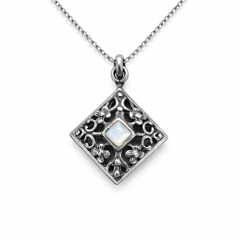 Dije Relicario Rombo- Plata 925 - Piedra Luna- CP6581 conpiedra