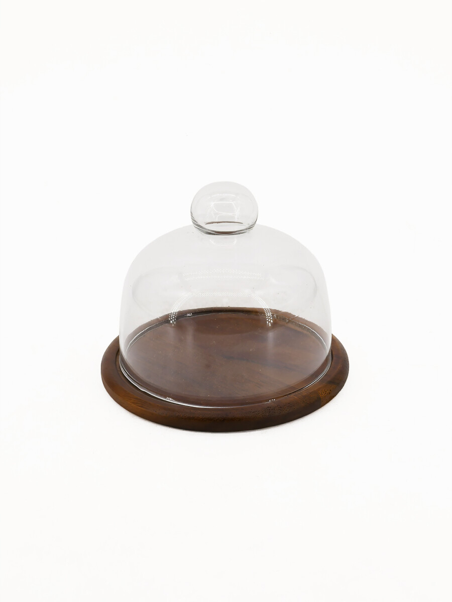 QUESERA CAMPANA DE VIDRIO Y BASE MADERA - MARRON 