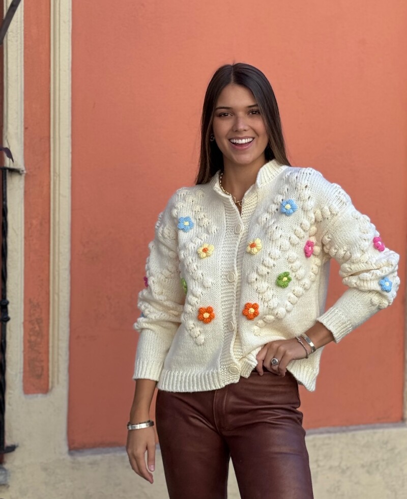 Saco Clarisse crema con flores de colores