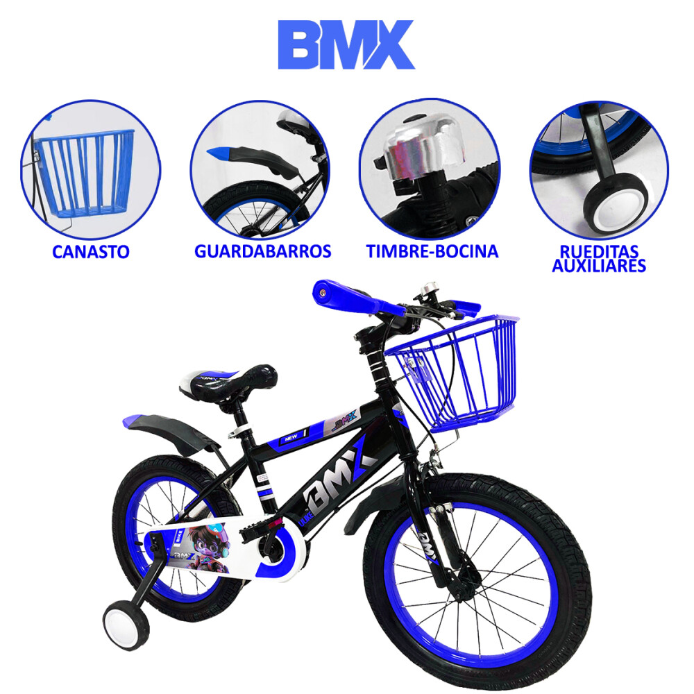 Bicicleta Infantil Rodado 12 Para Niños Con Rueditas Auxiliares y Canasto Azul
