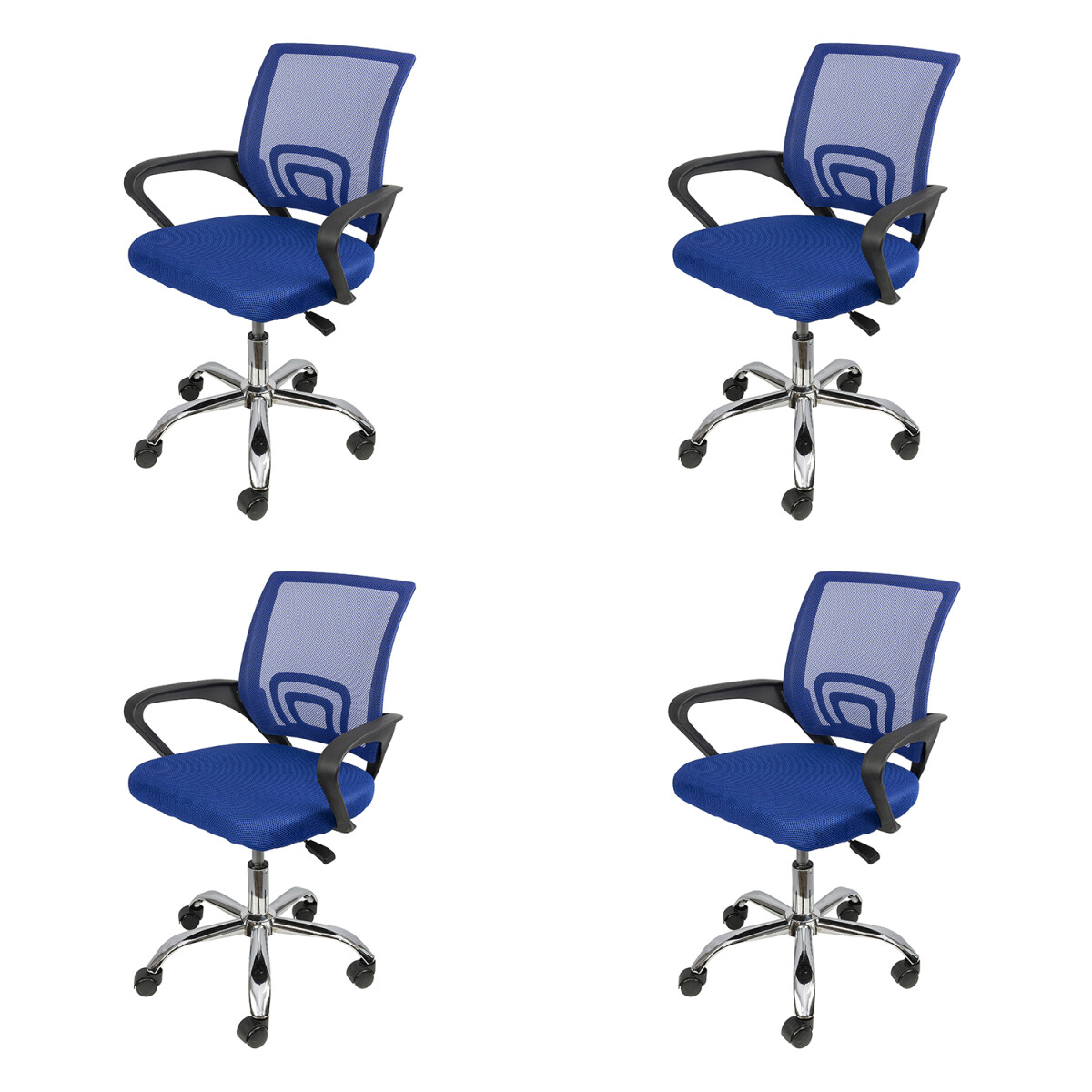 Kit x4 Sillas De Escritorio Tok Azules Ergonómicas 
