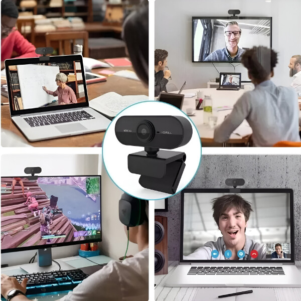 Cámara Web Cam Full HD 1080p USB 360 Micrófono Con Tripode Color Negro