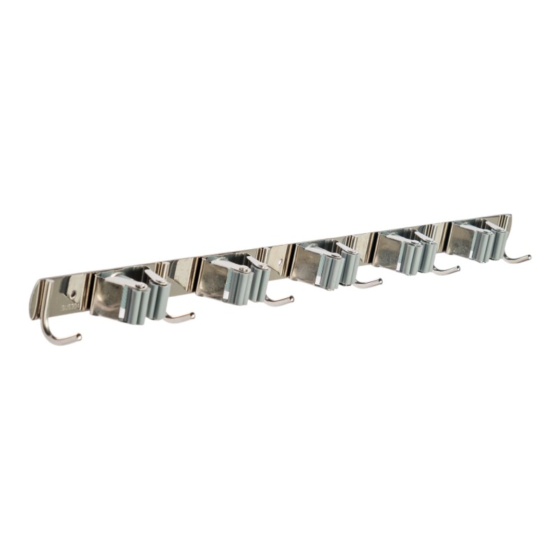 Soporte Escoba X 5 Clip Acero Inox Con Ganchos Casa Practica Sin Color