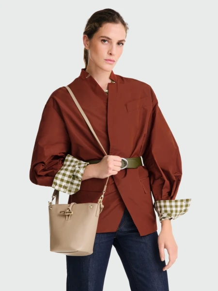 Longchamp - Bolso bandolera de cuero, Le Roseau Sleek Beige