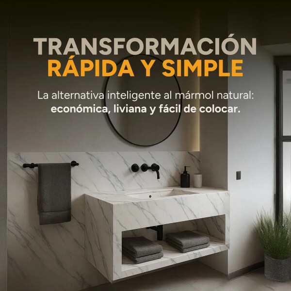 Placa PVC Símil Mármol 3mm Con Detalle Área Útil 2,20×1,22m Blanco Veteado