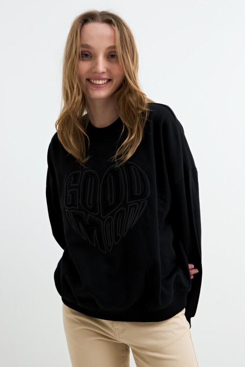 Sweatshirt efecto lavado Good Mood NEGRO