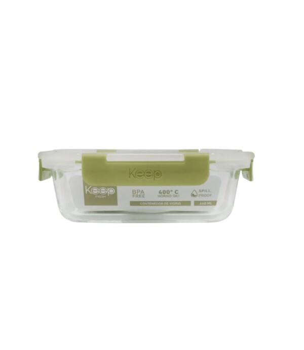 HERMETICO RECTANGULAR 640ML GLASS KEEP Verde