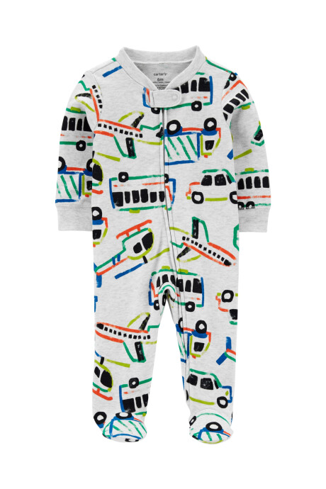 Pijama una pieza de algodón, con pie, diseño vehículos Sin color