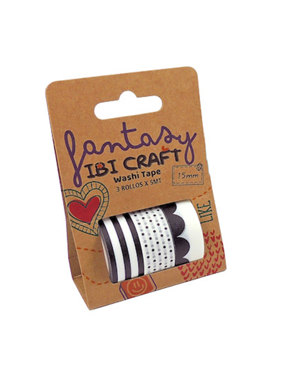 CINTA WASHI 1,5 cm X 5 mts PAQUETE X 3 - BLANCO Y NEGRO 