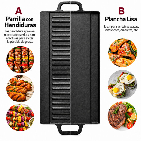 Parrilla Hierro Fundido Resistente 2En1 Reversible Con Asas Negro