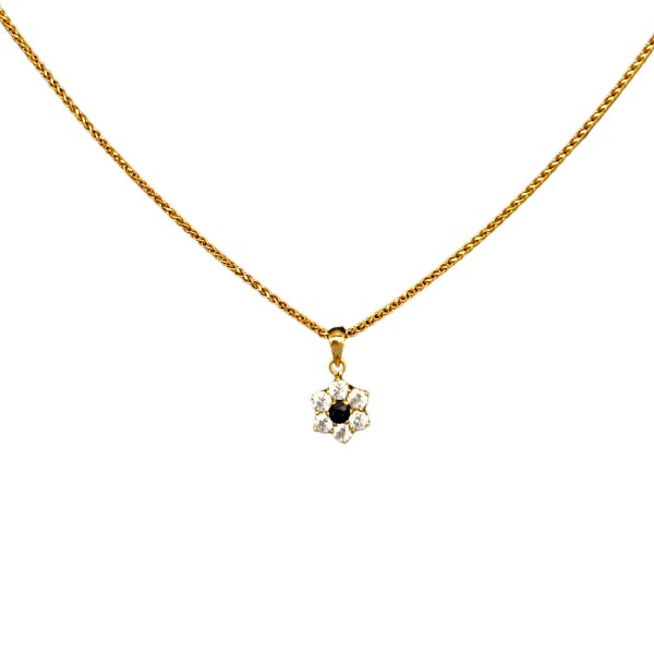 Dije Flor-Oro bajo-Piedra Ónix y Zirconia-CP8699 Conpiedra
