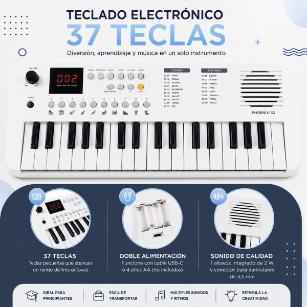 Organo Musical Infantil Medeli 37 Teclas Portátil Mk1 BLANCO