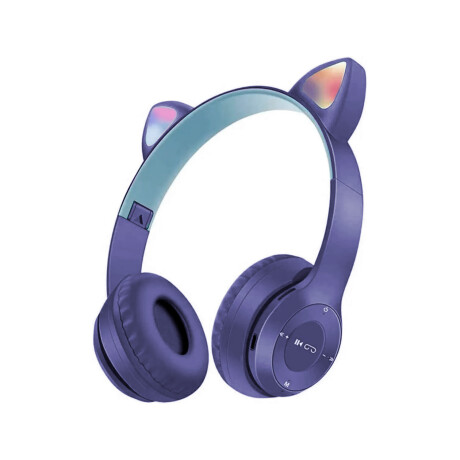 Auriculares BT Plegables Orejas Gato con Luz LED RGB Azul