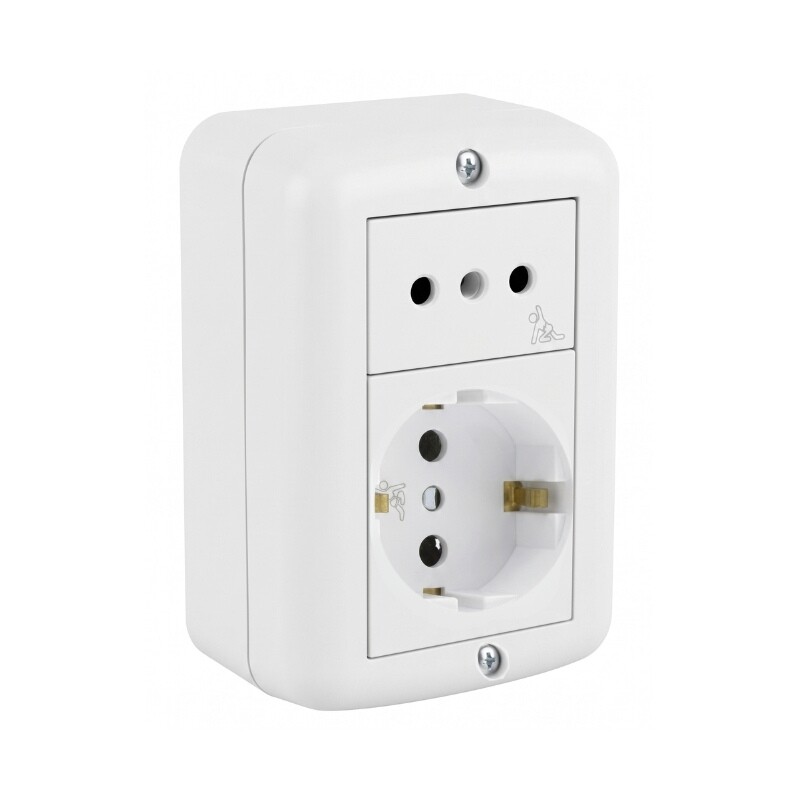 CAJA EXTERIOR CON SCHUKO + TOMA 2P+T Caja Exterior con Schuko con Seguro + Toma 2P+T con Seguro
