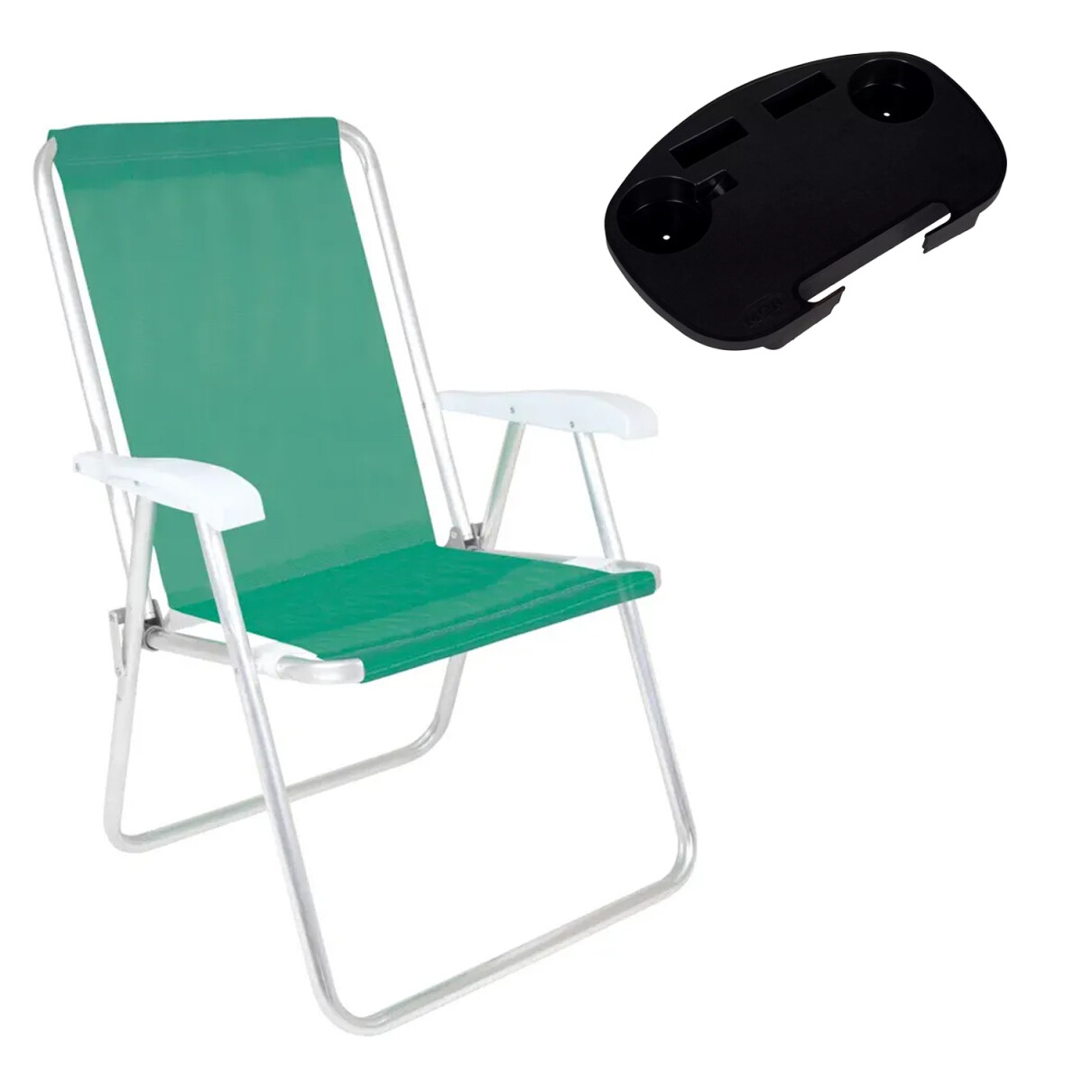 Silla Alta Pleg Alum 120kg + Mesa Bandej Portátil Divisiones - Verde 