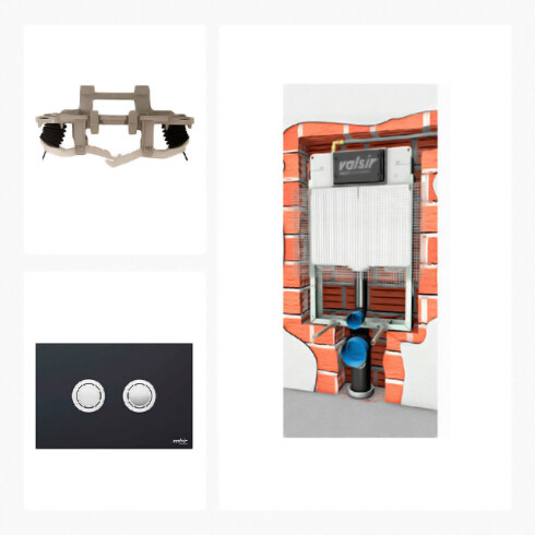 CISTERNA EMBUTIDA Y SOPORTE PARA INODORO SUSPENDIDO PARA MURO SOLIDO + BOTON PULSADOR PLACA CRISTAL BLACK Y KIT DE INSTALACION. 000