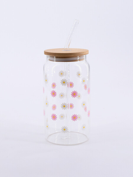 VASO VIDRIO CON SORBITO Y TAPA BAMBOO TRANSPARENTE