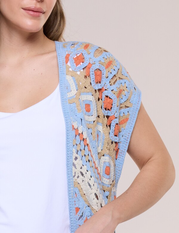 Cardigan Crochet Con Flecos CELESTE/MULTI