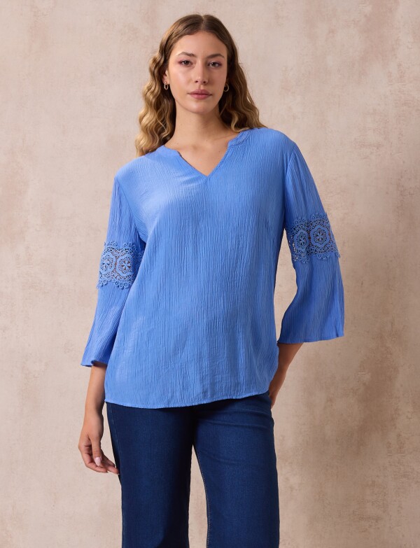 Blusa Manga Calada CELESTE OSCURO