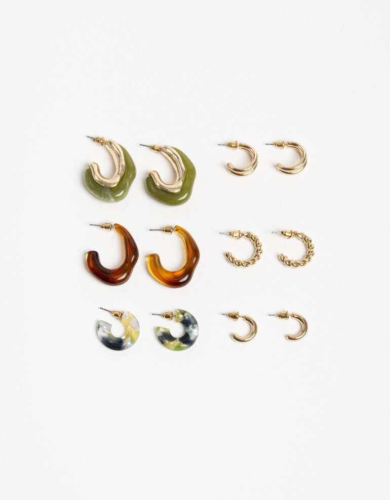 Aros Sets Color Set 7 Pares De Aros Mix Materiales - Dorado