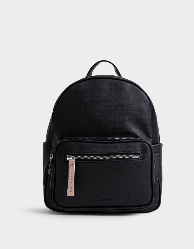 Mochilas Urbanas Clasico Mochila De Cuerina Con Doble Bolsillo - Negro