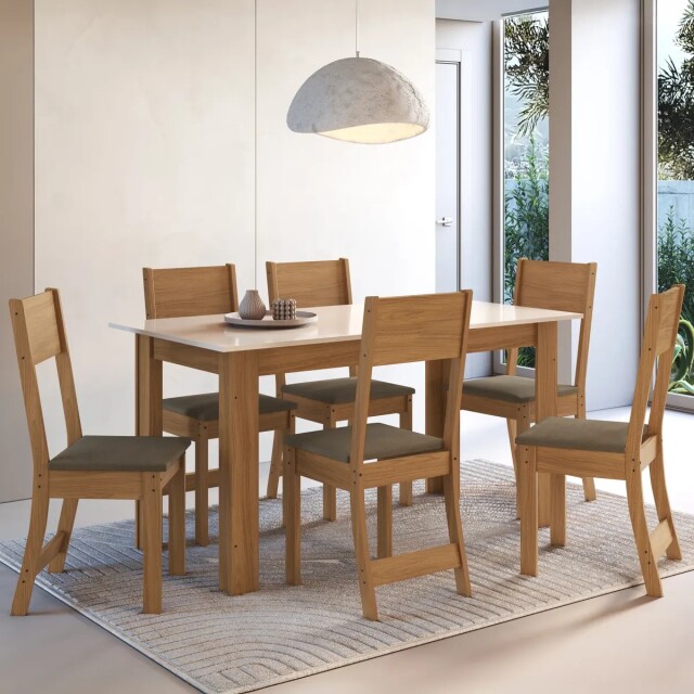 JUEGO DE COMEDOR MESA Y 6 SILLAS CON ASIENTO TAPIZADO JUEGO DE COMEDOR MESA Y 6 SILLAS CON ASIENTO TAPIZADO