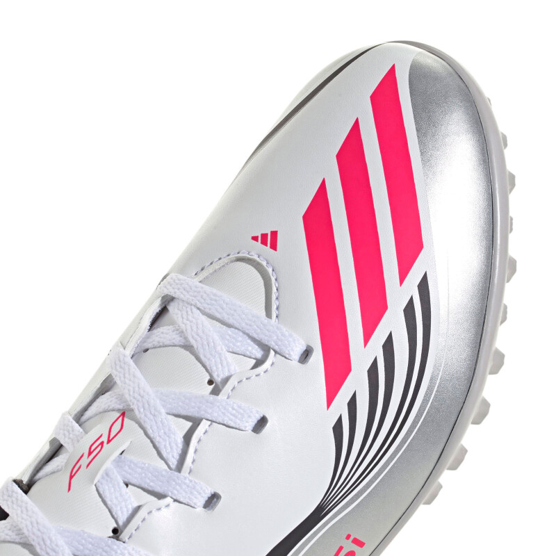 Championes de Fútbol 5 Unisex Adidas F50 Messi Club TF Blanco - Rojo - Negro - Plateado
