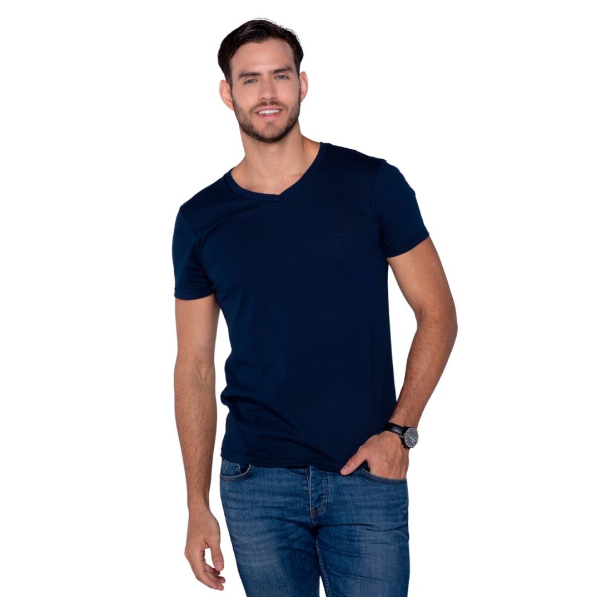 Camiseta escote en v - Azul marino 