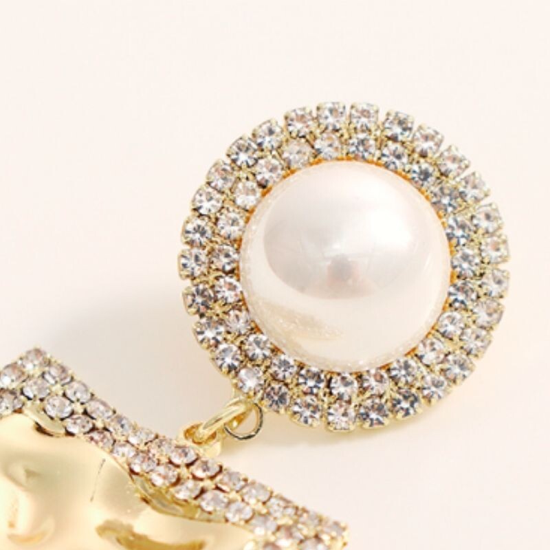 Pendientes Cuadrados De Perlas Y Diamantes De Imitación Unica