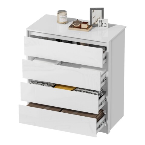 Comoda Cajonera Carla para Dormitorio 4 Cajones con Rieles Telescópicos - Blanco Comoda Cajonera Carla para Dormitorio 4 Cajones con Rieles Telescópicos - Blanco