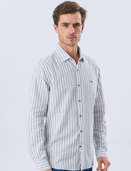 CAMISA RAYADA DE LINO Celeste