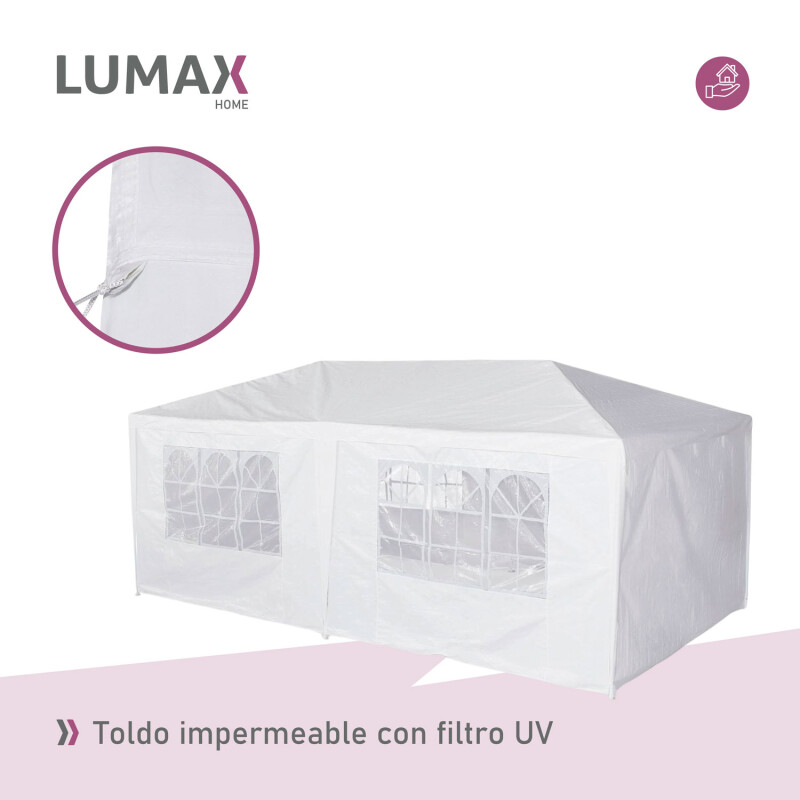 Gazebo estructural liviano con paredes 6x3 mts Blanco