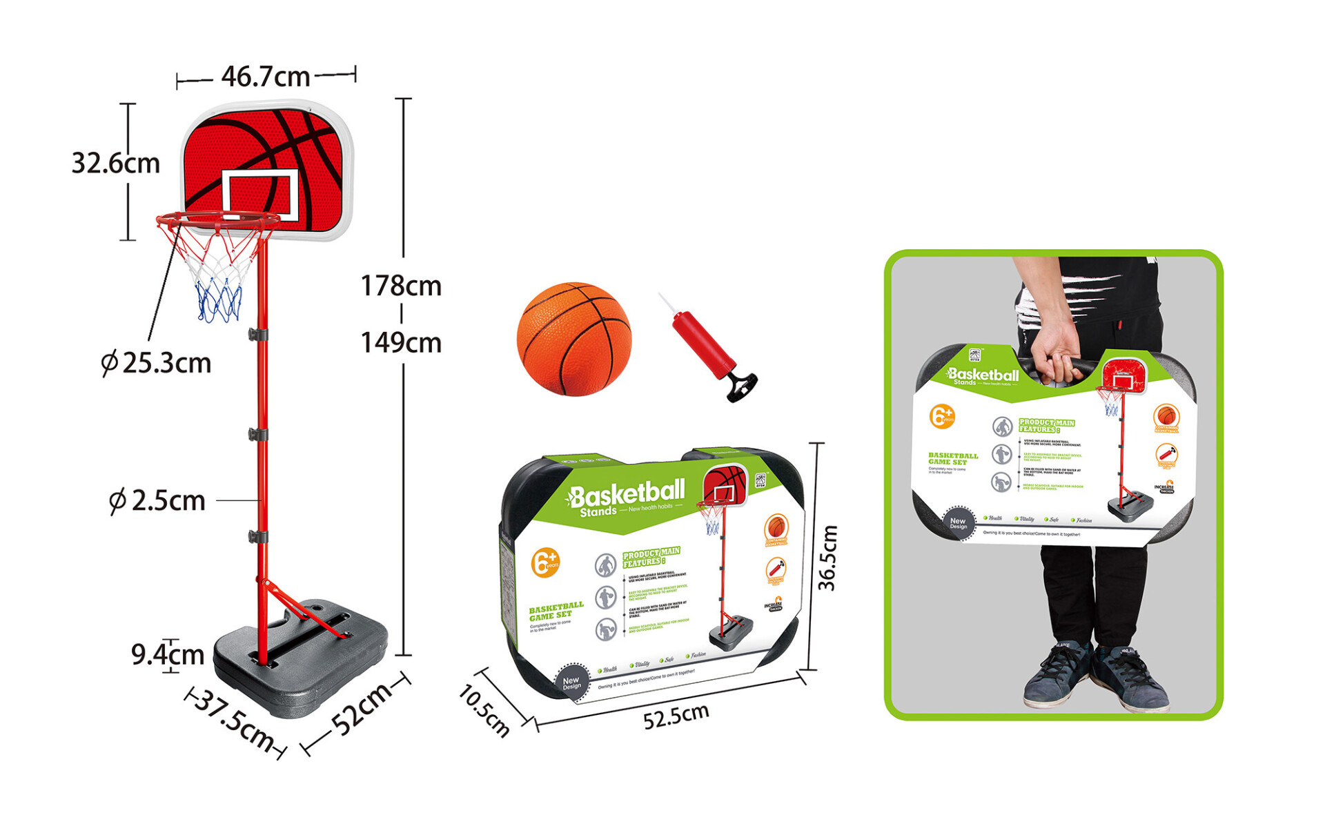 Tablero de basketball plegable en valija 