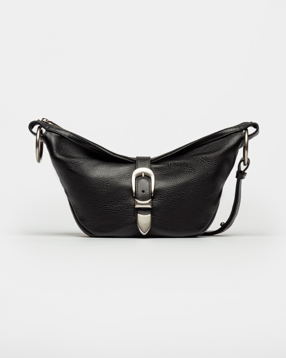 Bandolera Bambú En Cuero Satinado Negro