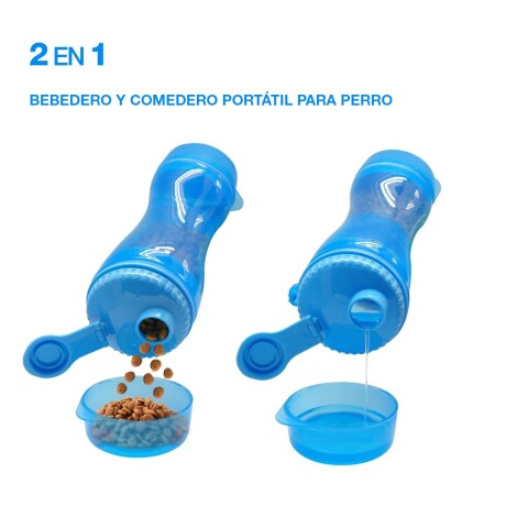 Botella Portátil 2 en 1 Bebedero y Comedero Para Mascota Azul