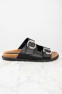Sandalia Cuero Con Hebillas Negro