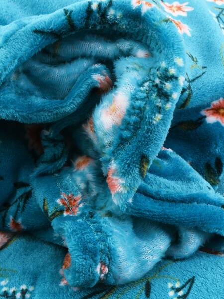 MANTA FLANNEL FLORES TURQUESA