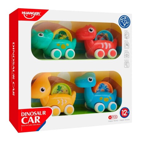 Set 4 Dinocar Autito Dinosaurio Auto Plástico Bebé Huanger Multicolor