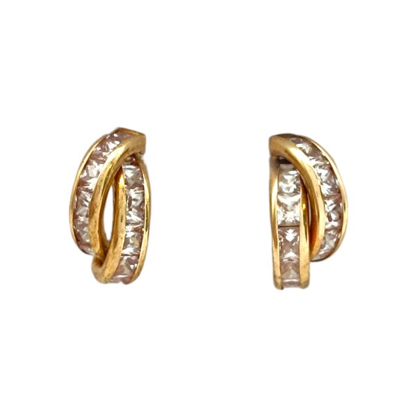 Caravanas medio aro Cruzados Zirconia doble y oro- Oro bajo - Zirconia- CA8154 conpiedra