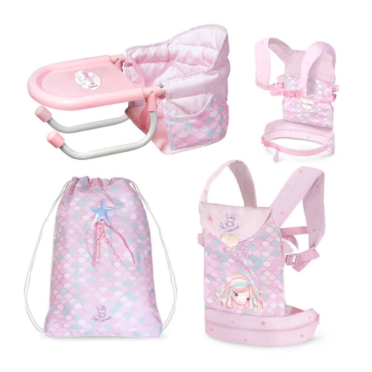 Set Viaje De Cuevas 3en1 Portabebé Bolso Silla Comer Muñecas - Variante Color Rosa 