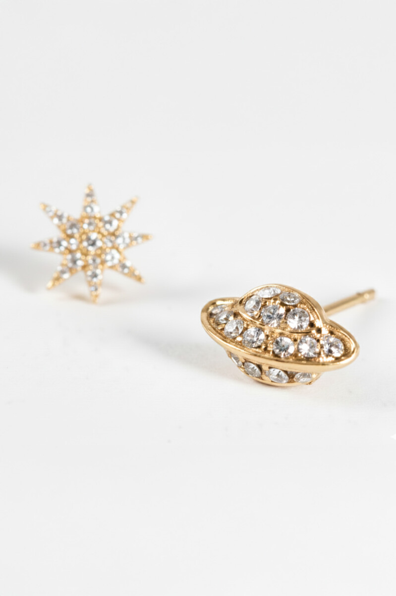 Caravanas acero pin con strass - dorado 