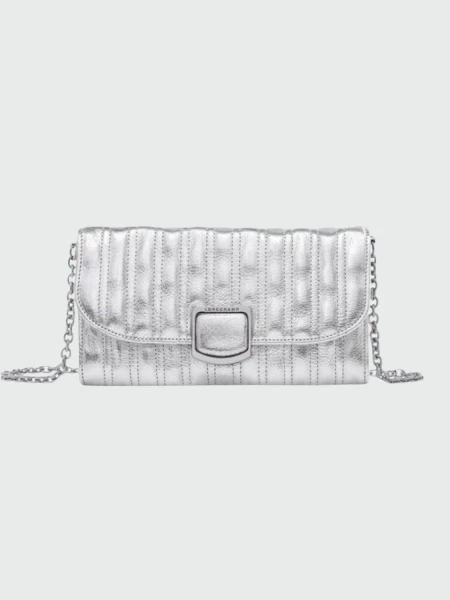Longchamp -Sobre de cuero con solapa, Brioche Plateado