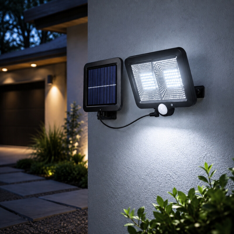 Foco exterior led solar 40W con sensor día noche NEGRO