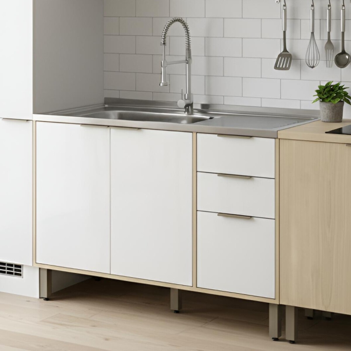 Bajo Mesada 120 cm 3 Puertas 2 Cajones Gloria MDP 15mm y Pileta Tramontina Izquierda 