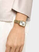 Reloj Rectangular Pulsera De Punto Acero Inoxidable dorado