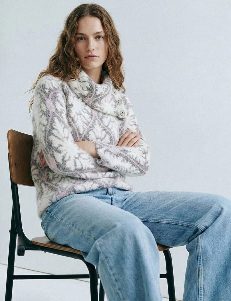 Buzo Cuello Volcado Mohair - Multi/blanco 